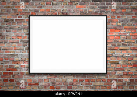 blank picture frame / white canvas on vintage brick wall background Stock Photo