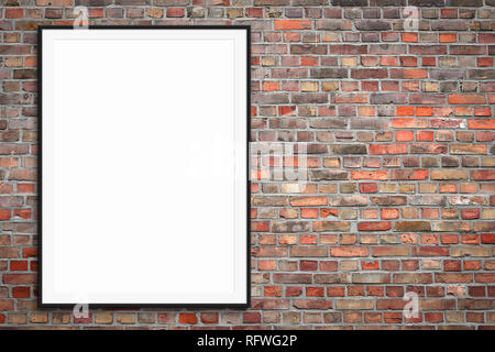 blank picture frame  on brick wall with copy space - framed poster mock-up Stock Photo