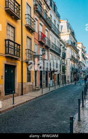 A colorful street in Bairro Alto, Lisbon, Portugal Stock Photo