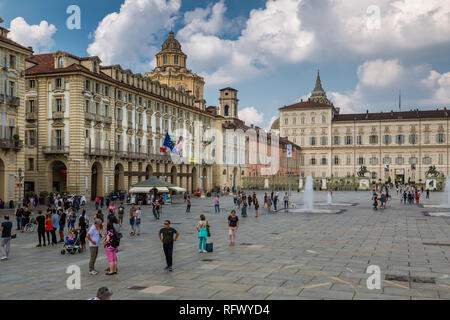 View of Armeria Reale and Piazza Castello, Turin, Piedmont, Italy, Europe Stock Photo