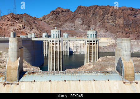 Hoover Dam hydroelectric dam on the border between Nevada and Arizona in the United States of America Stock Photo