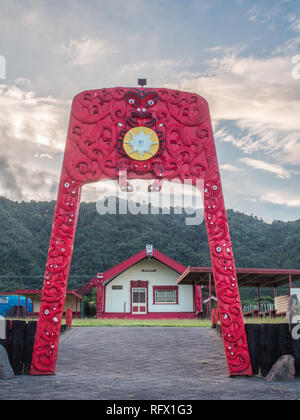 Gateway to Otuwhare Marae, Omaio, East Cape, New Zealand Stock Photo