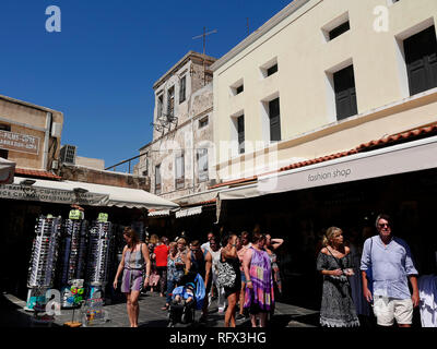 Hippocrates Square in the old walled city of Rhodes is the largest square in the city surrounded by cafes and Restaurants. It is a great place to eat Stock Photo