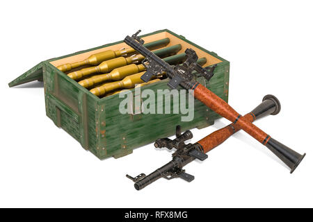 Anti-tank guided missiles with ammo crate full of rockets and assault ...