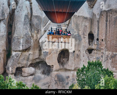 An ordinary day in Cappadocia with ballons, Turkey Stock Photo