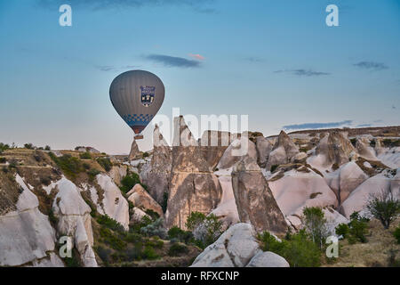 An ordinary day in Cappadocia with ballons, Turkey Stock Photo