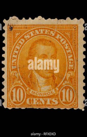 UNITED STATES - CIRCA 1920s: Vintage US 10Cents Postage Stamp with portrait James Monroe - American statesman and Founding Father who served as the fi Stock Photo