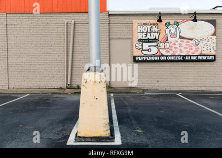 A logo sign outside of a Little Caesars restaurant location in Chambersburg, Pennsylvania on January 25, 2019. Stock Photo