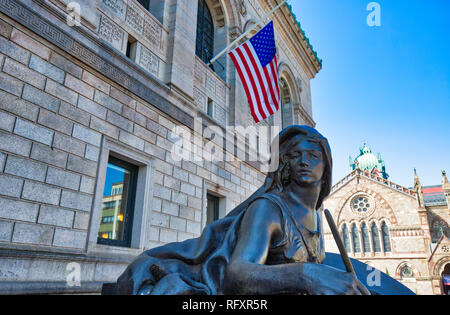Boston, MA, USA-October 7, 2017: Boston Public Library entrance facing Copley Square