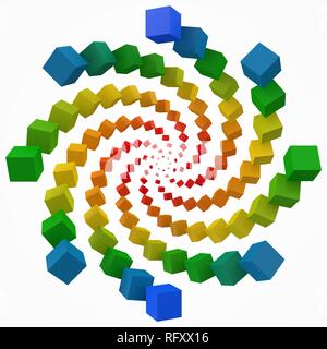 colorful cubes swirl. 3d pixel style vector illustration. Stock Vector
