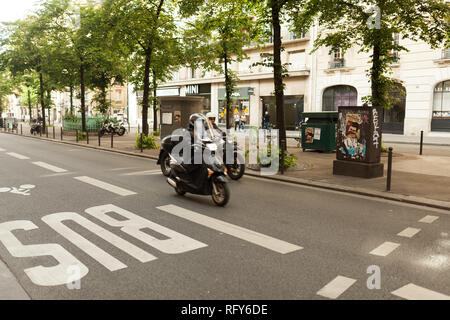 Paris, France 02 June, 2018: Bus sign on the road. Stock Photo