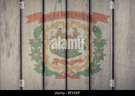 USA Politics News Concept: US State West Virginia Flag Wooden Fence Stock Photo