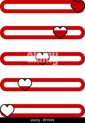 Set of indicator for valentine day mobile app. Vector excellent rating, measurement bar indicate illustration Stock Vector