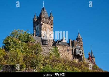 COCHEM, GERMANY - OCTOBER 5, 2018: Panoramic image of the old Cochem castle close to the Moselle river on October 5, 2018 in Germany, Europe Stock Photo