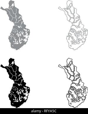 Map of Scandinavia icon set grey black color vector I outline flat ...
