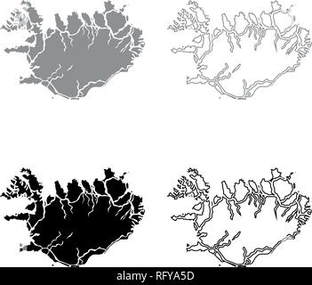 Map of Iceland icon set grey black color vector I outline flat style simple image Stock Vector