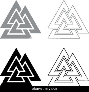 Valknut sign symblol icon set grey black color vector I outline flat style simple image Stock Vector