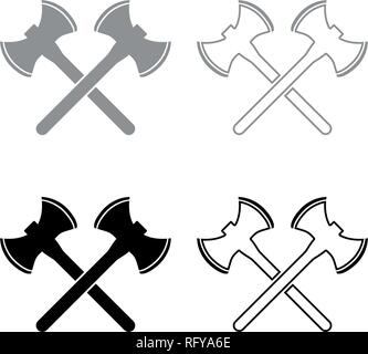Two double-faced viking axes icon set grey black color vector I outline flat style simple image Stock Vector