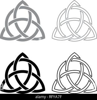 Triquetra in circle Trikvetr knot shape Trinity knot icon set grey black color vector I outline flat style simple image Stock Vector