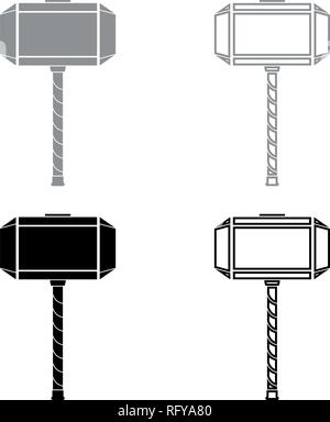 Thor's Hammer Mjolnir Icon Set Grey Black Color Vector I Outline Flat 