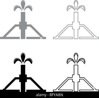 Oil well Derrick rig for oil in out icon set grey black color vector I outline flat style simple image Stock Vector