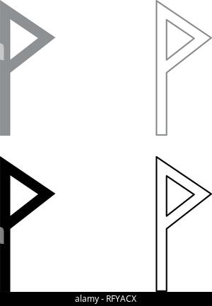 Vuno rune Wunjo symbol W win vane joy icon set grey black color vector I outline flat style simple image Stock Vector
