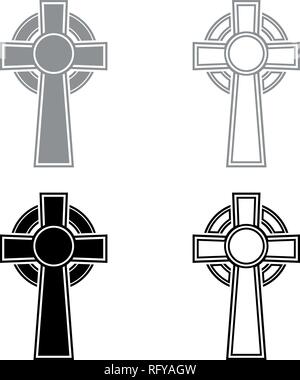Celtic cross icon set grey black color vector I outline flat style simple image Stock Vector