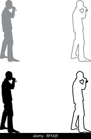 Man drinking wine from glass icon set grey black color vector I outline flat style simple image Stock Vector