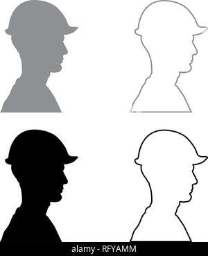 Avatar builder architect engineer in helmet view icon set grey black color vector I outline flat style simple image Stock Vector