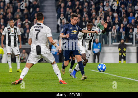Turin - Nov 7, 2018:  Cristiano Ronaldo 7. Juventus - Manchester United. UEFA Champions League. Matchday 4. Allianz stadium. Stock Photo
