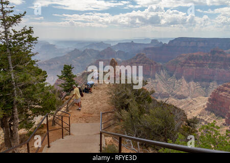 Tourists at lookout on Point Imperial, Grand Canyon North Rim, Arizona, United States. Stock Photo