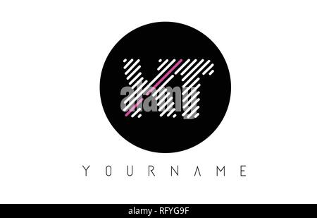 XT Letter Logo Design with White Lines and Black Circle Vector Illustration Stock Vector