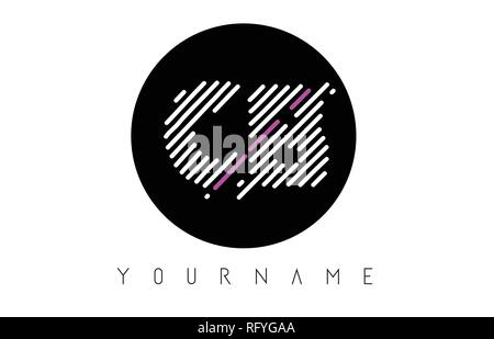 CB Letter Logo Design with White Lines and Black Circle Vector Illustration Stock Vector