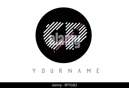 CP Letter Logo Design with White Lines and Black Circle Vector Illustration Stock Vector