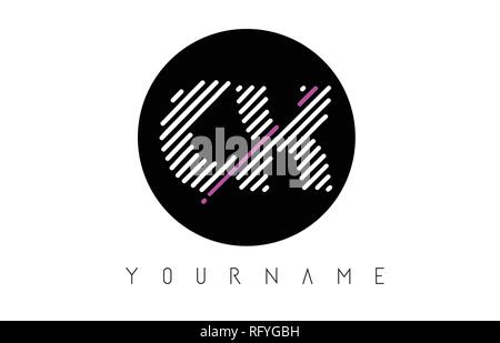 CX Letter Logo Design with White Lines and Black Circle Vector Illustration Stock Vector
