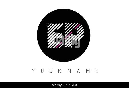 EP Letter Logo Design with White Lines and Black Circle Vector Illustration Stock Vector