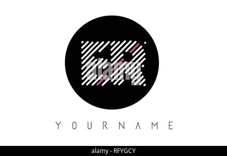 ER Letter Logo Design with White Lines and Black Circle Vector Illustration Stock Vector