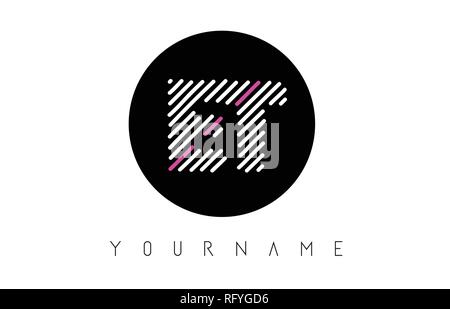 ET Letter Logo Design with White Lines and Black Circle Vector Illustration Stock Vector