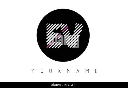 EV Letter Logo Design with White Lines and Black Circle Vector Illustration Stock Vector