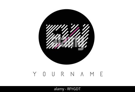 EW Letter Logo Design with White Lines and Black Circle Vector Illustration Stock Vector