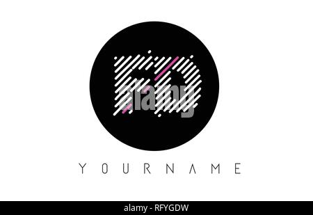 FD Letter Logo Design with White Lines and Black Circle Vector Illustration Stock Vector