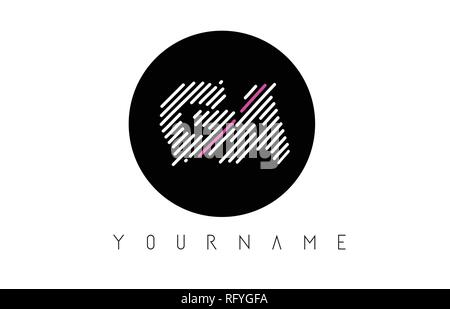 GA Letter Logo Design with White Lines and Black Circle Vector Illustration Stock Vector