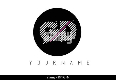 GD Letter Logo Design with White Lines and Black Circle Vector Illustration Stock Vector