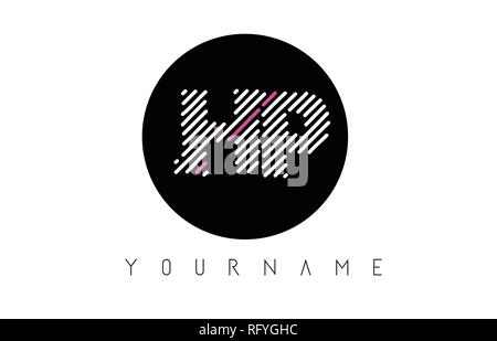 HP Letter Logo Design with White Lines and Black Circle Vector Illustration Stock Vector