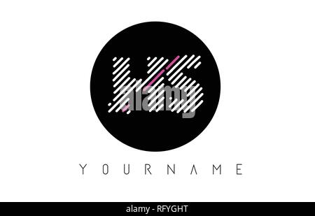 HS Letter Logo Design with White Lines and Black Circle Vector Illustration Stock Vector