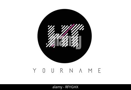 HT Letter Logo Design with White Lines and Black Circle Vector Illustration Stock Vector