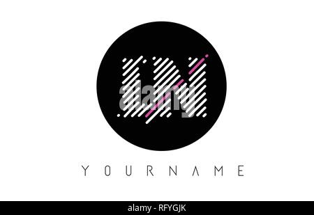 LN Letter Logo Design with White Lines and Black Circle Vector Illustration Stock Vector