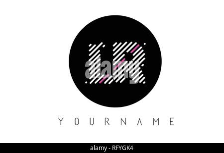LR Letter Logo Design with White Lines and Black Circle Vector Illustration Stock Vector