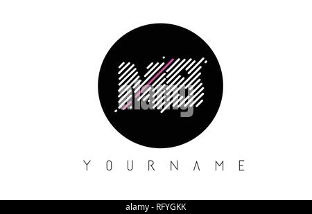 MB Letter Logo Design with White Lines and Black Circle Vector Illustration Stock Vector