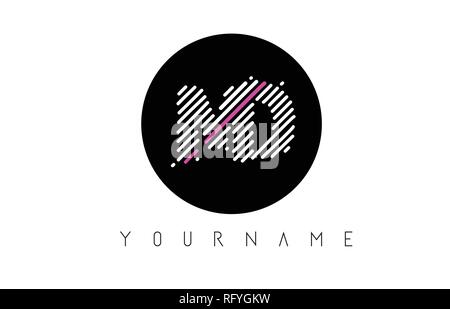 MD Letter Logo Design with White Lines and Black Circle Vector Illustration Stock Vector